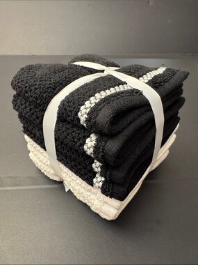 8pc TRULY LOU 💯% Cotton Washcloth Towel Set - 4WT4CAV - White/Black